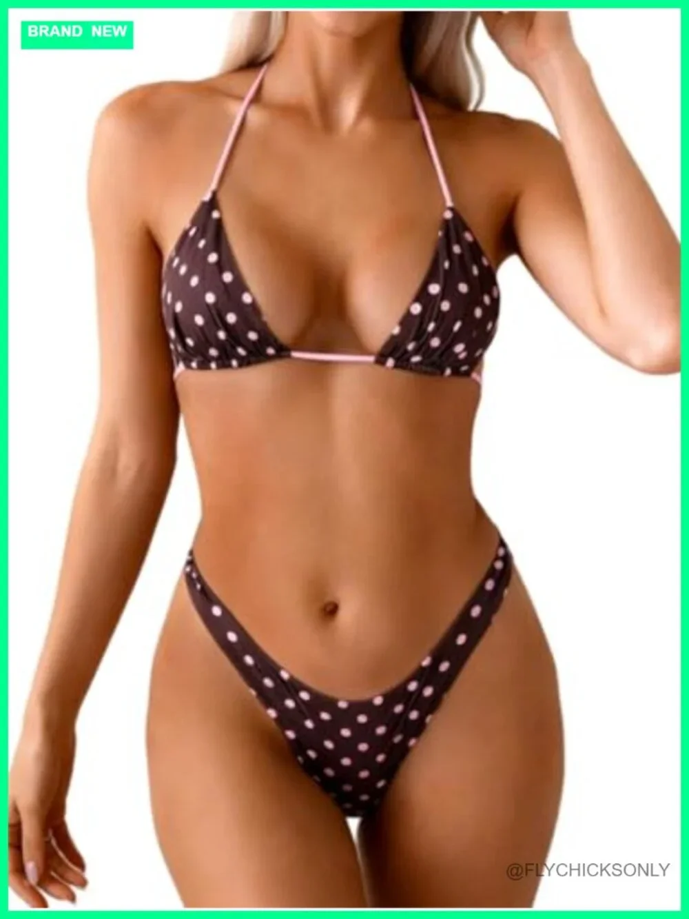 Women's Reversible Halter Triangle Bikini Set High Cut Polka Dots 2 Piece